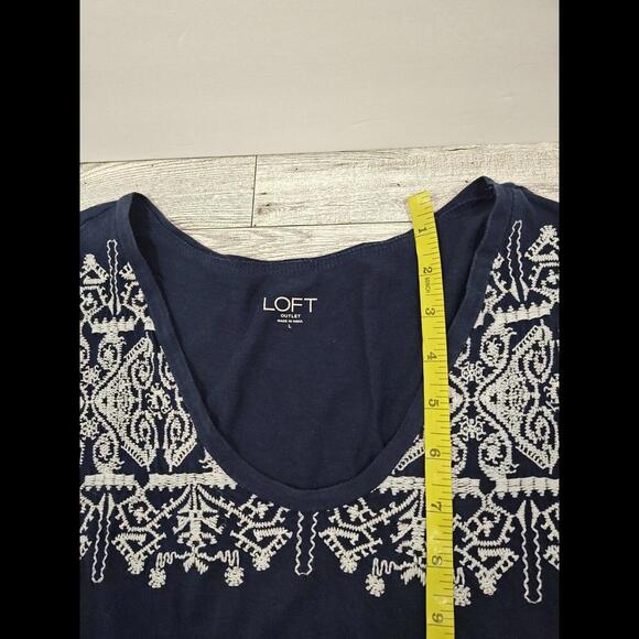 Loft Women's Large Navy Blue Short Sleeve Scoop Neck Lightweight Top Tee Shirt - Picture 9 of 10